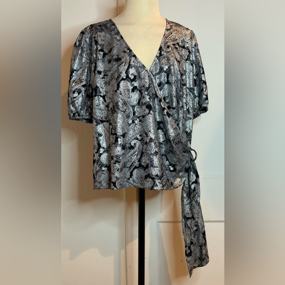 Michael Kors foil paisley faux wrap blouse - Picture 2 of 5